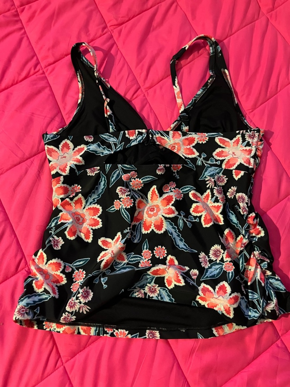Old Navy Black Floral Twist-Front Swim Tankini - Picture 2 of 5